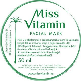 A Miss Vitamin arcmaszk címkéje